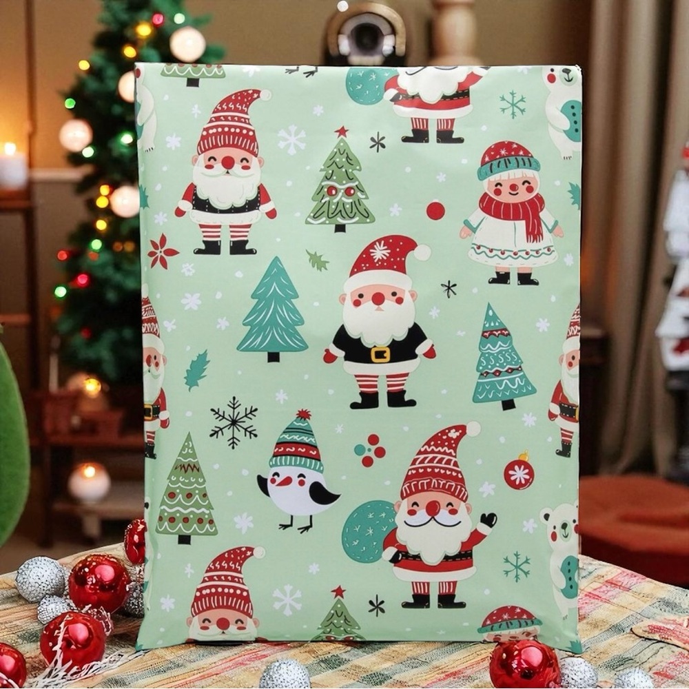 Christmas Woodland Santa & Penguin Poly Mailers 7.5x10.5 Pack of 25 - Picture 2 of 7